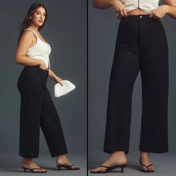 Maeve Pants - Maeve by Anthropologie The Colette Ponte Crop Wide-Leg Pants Black Womens Sz 31